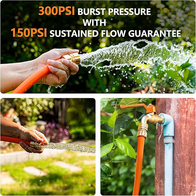5/8" x 8ft Hybrid Garden Hose, Custom Length, -40°F to 150°, All-weather, NO Kink, Flexible, Leakproof water Hose With Additional Customizable Solid GHT Fittings