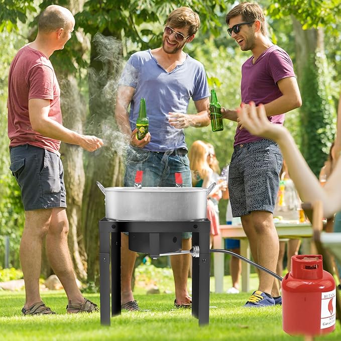 Propane Deep Fryer with 18Qt Square Deep Fryer Pot – High Grade Strainer Basket Aluminum Pot for Fish Fry, Seafood Pot – Propane Burners for Outdoor Cooking Include Thermometer-OT18-2