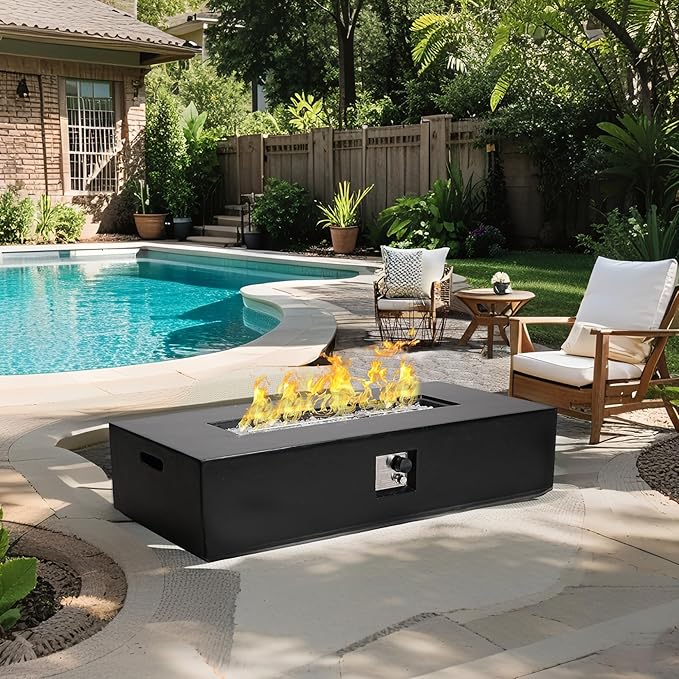 Outdoor Propane Fire Pit Table Set – Premium Marble-Like MgO Finish, 56-Inch Gas Fire Table for Patio, Garden & Backyard, Includes Rain Cover & Glass Beads