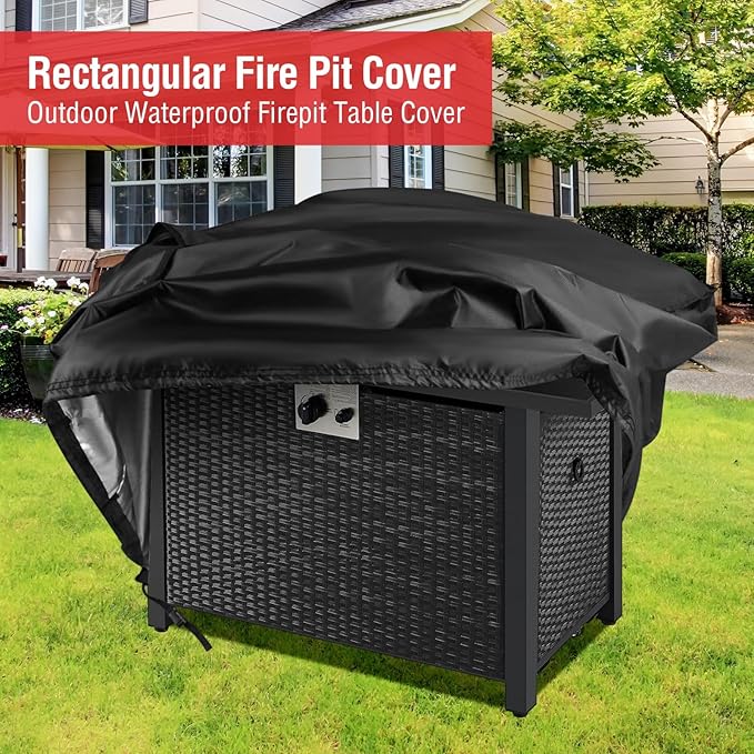 Fire Pit Cover Rectangular 52 Inch - Waterproof Outdoor Fire Table Cover Rectangle Heavy Duty, 600D Patio Propane Gas Firepit Cover Rectangular Tear Weather Resistant - 52 x 24 x 25 Inch