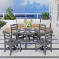 Pamapic 5 PCS Round Outdoor Dining Set, HDPE Outdoor Table and Chairs with 105° Ergonomic Backrest, Wood Grain Patio Dining Table with Umbrella Hole, Gray