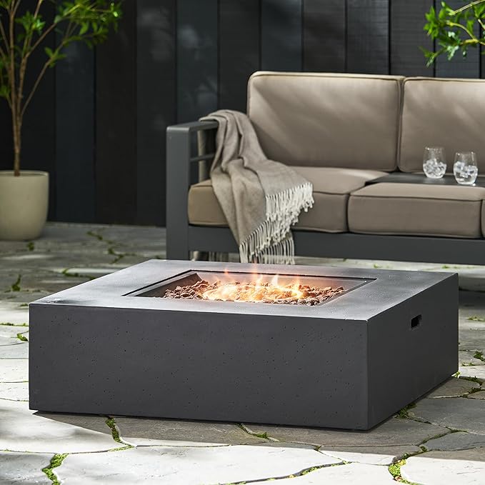 Propane Fire Pit Table, 40 Inch Firepits for Outside, Square Gas Fire Pit for Outside Patio, Propane Fire Table, 50000BTU, Dark Grey