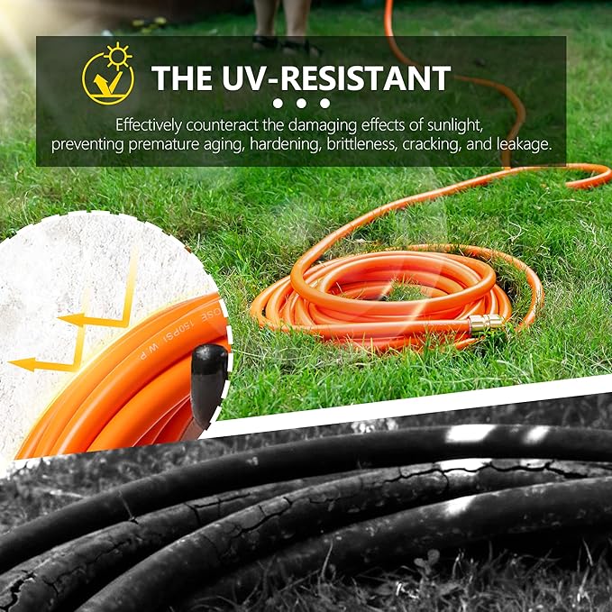5/8" x 5ft Hybrid Garden Hose, Custom Length, -40°F to 150°, All-weather, NO Kink, Flexible, Leakproof water Hose With Additional Customizable Solid GHT Fittings