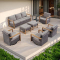 Rilyson Outdoor Wicker Patio Furniture Set - 8 Piece Patio Conversation Set with 4 Wicker Swivel Rocker Chairs,2 Rattan Ottoman 1 Side Table and 1 Couch,Thick Cushions,Deep Seating(Brown/Grey)