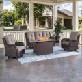 HUMMUH Outdoor Patio Furniture with Fire Pit Table Outdoor Conversation Set PE Wicker Patio Couch Swivel Glider Chairs for Balcony Garden,Lawn,Deck