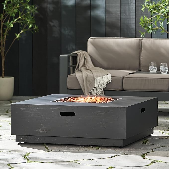 Propane Fire Pit Table, 39 Inch Firepits for Outside, Square Gas Fire Pit for Outside Patio, Propane Fire Table, 50000BTU, Brown+Gold