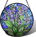 AMDERVEN Stained Glass Suncatcher, Blue Purple Flowers Green Leaves Sun Catcher Plants Stain Glass Window Hanging Decoration Mother's Day Birthday Gifts for Women Men Mom and Nana 9.8 in