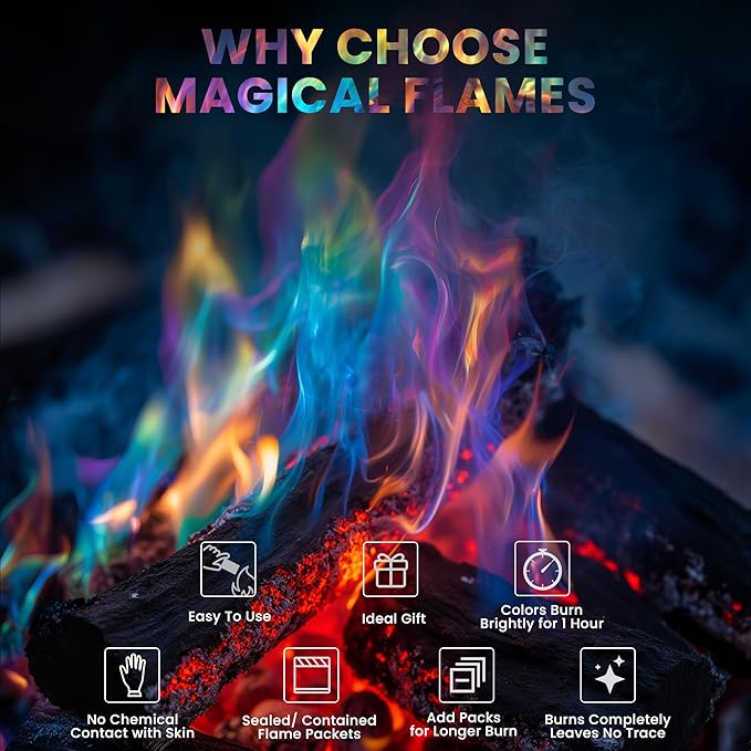 Magical Flames Fire Color Changing Packets Fire Pit (25 Pack), Fire Color Packets for Camping Essentials, Campfire, Bonfire & Fireplaces, Campfire Accessories, Cosmic Flames