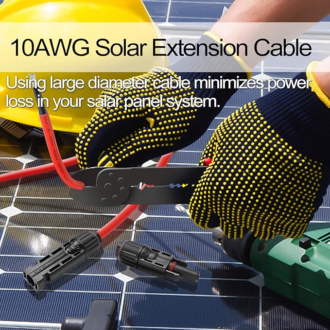 Solar Cables 10AWG Solar Panel Extension Cable,6mm² Solar Cable Wire with 1 Pair 10 Feet Black + 10 Feet Red Weatherproof Tinned Copper Extension Cable Wire Adapter Kit