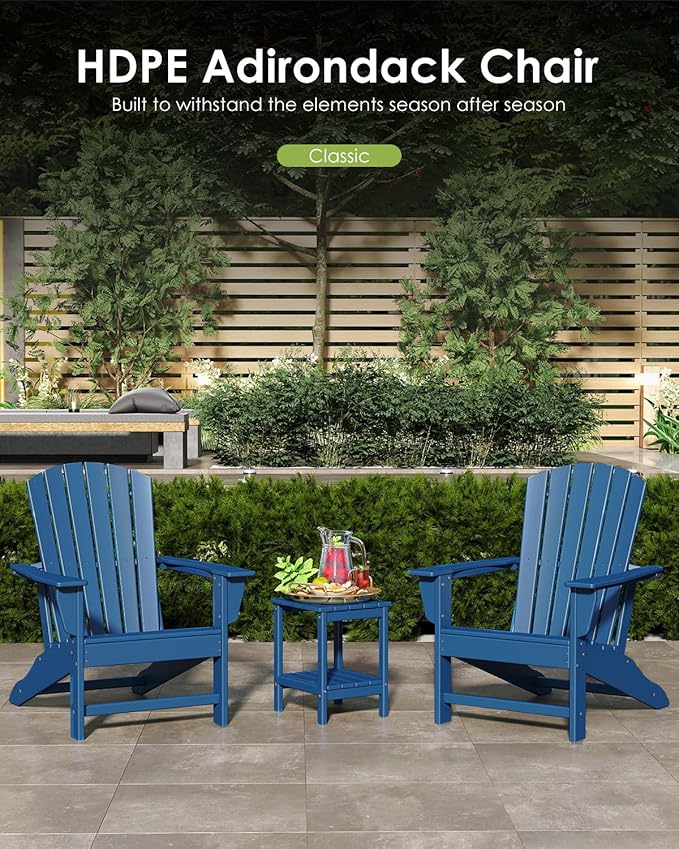 GREENVINES Adirondack Chair | HDPE Plastic | Oversized Fire Pit Chairs | All Weather | Blue | Poly Lumber | for Outdoor Deck Backyard Patio