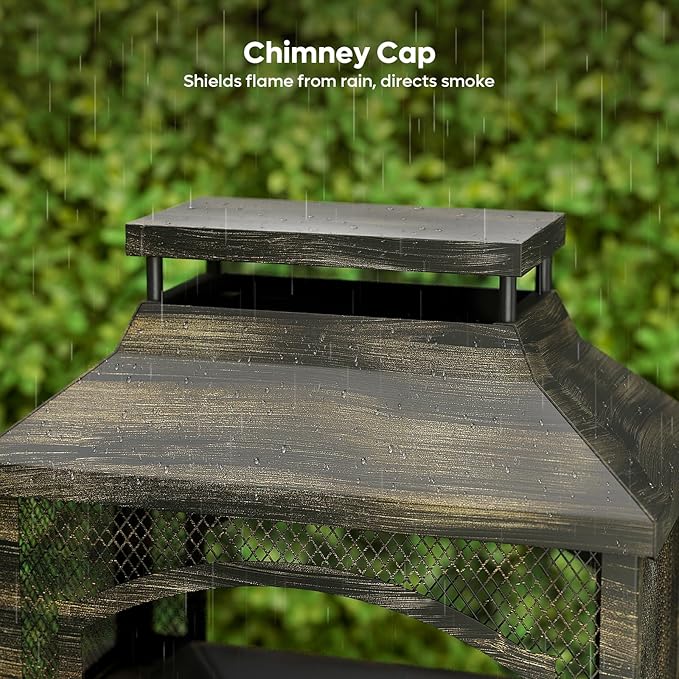 Bestier 37" Fire Pits, Wood Burning Fireplace for Outside Rectangular Chiminea Outdoor Firepits with Poker, Wood Storage, Rain Cover and Removable Fire Grill for Patio, Garden, Backyard, Camping