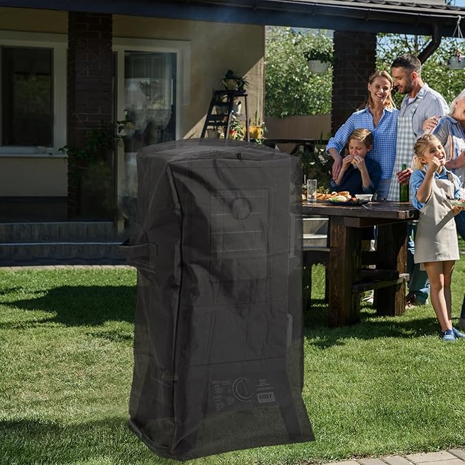 Propane Smoker with Cover, Vertical Gas Smokers Grill with Temperature Control Outdoor Heavy Duty Three Removable Smoking Shelves, New-Model Black