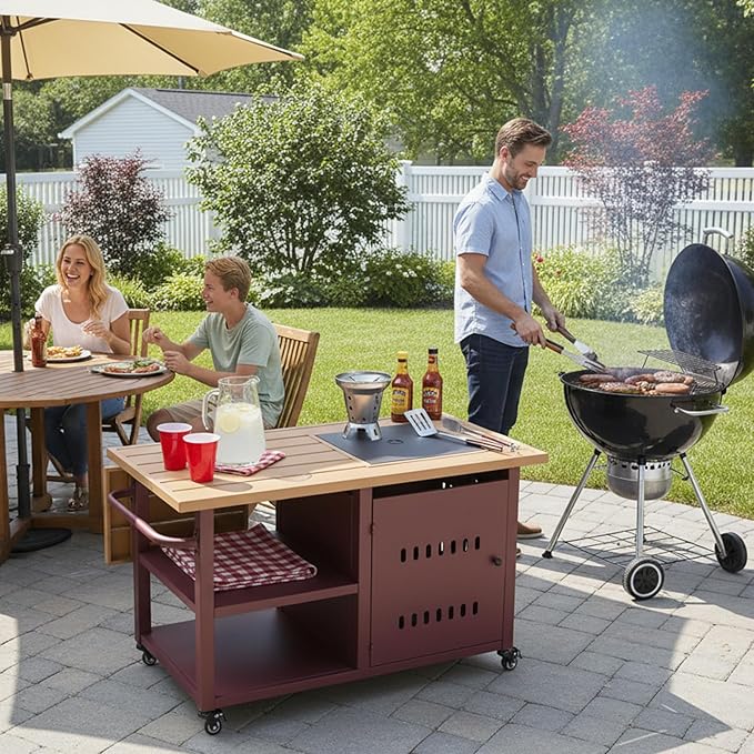 44" Gas Fire Pit Table, Table Top Firepit, 50000 BTU Gas Fire Pits for Outside Patio, Propane Fire Pit with Storage Space and Wine Glass Holder for Outdoor, Deck, Red