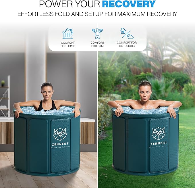 Zennest Foldable Portable Bathtub for Adults – 2-in-1 Hot & Cold Plunge, 105-Gal Large Capacity Collapsible Bathtub Adult, 6-layer Insulated Portable Soaking tub - Space-saving Design