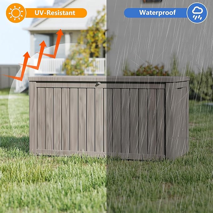 320 Gallon Outdoor Storage Box Waterproof, Resin Deck Boxes with Lockable Lid & UV-Resistant for Patio, Pool, Garden Furniture Cushions & Accessories, Coffee
