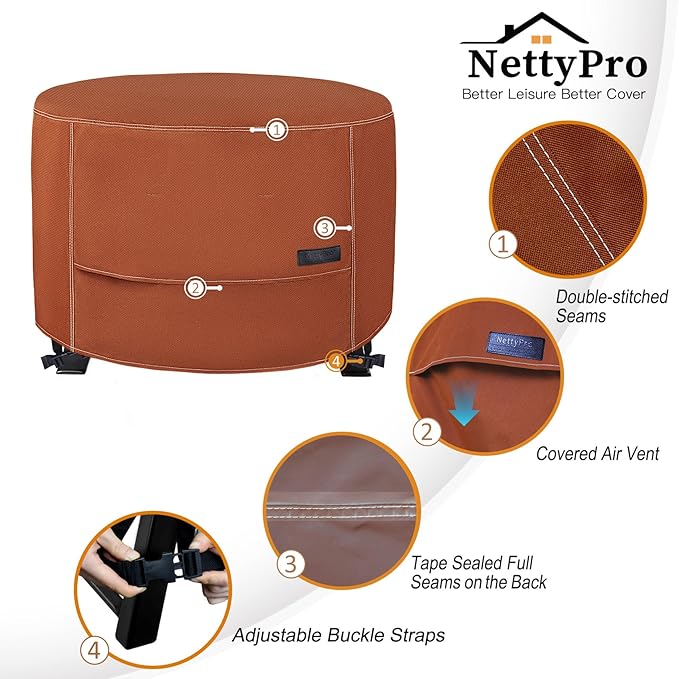NettyPro Fire Pit Cover Round Waterproof Outdoor Firepit Cover for Gas Propane Fire Pit Table, 36 x 20 inch, Brown