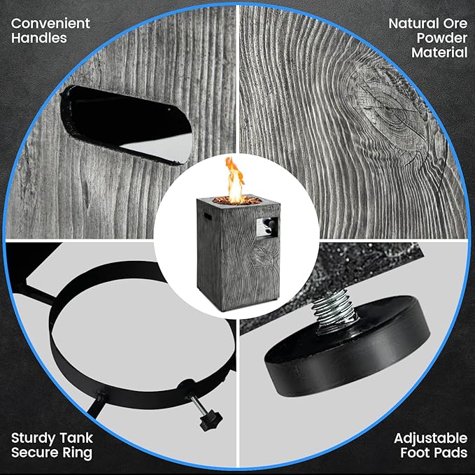 Tangkula 16 Inch Patio Propane Fire Pit, Patiojoy Electronic Ignition Square Gas Fireplaces with Protective Cover, 30,000 BTU Outdoor Fire Pit with Lava Rocks, Touch-up Pen for Backyard, Patio (Grey)