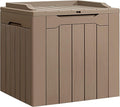 Flamaker Deck Box 31 Gallon Waterproof Resin Small Deck Box with Lid, Indoor Outdoor Package Delivery Box, Organization and Storage for Patio Furniture, Garden Tools, Outdoor Cushions (Light brown)
