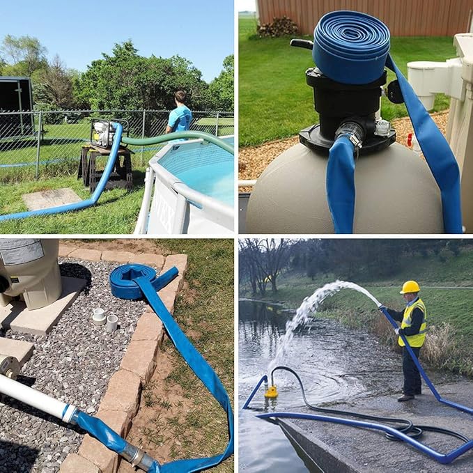 2 IN x 50 FT Pool Backwash Hose, Heavy Duty Flat Discharge Hose, Weather and Burst Resistant, Best Pool Hoses for Inground Pools, Pool Filter Hose & Pool Drain Hose