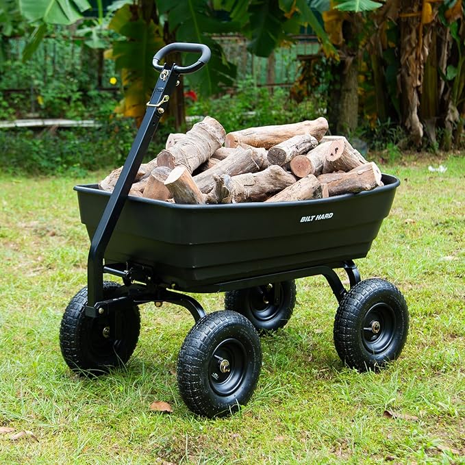 BILT HARD 1200 lbs 7 Cu Ft Poly Garden Dump Cart with 2-in-1 Convertible Handle, Quick Release, Dump Wagon Heavy Duty for Yard, Outdoor