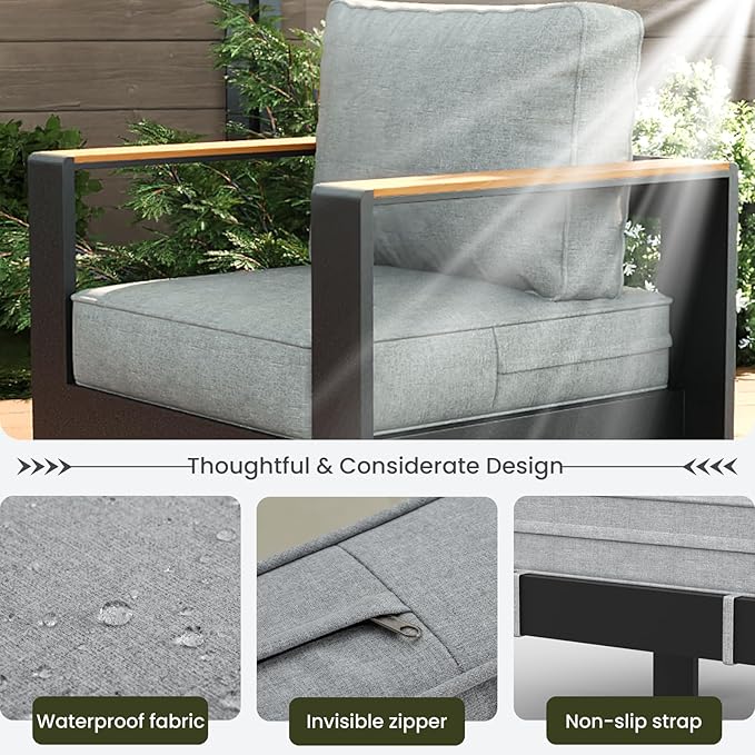 LayinSun Aluminum Outdoor Furniture Set 2 Chair, Outside Patio Deep Seating Conversation Set with Upgraded Washable Thick Cushion