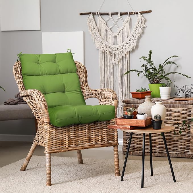EAGLE PEAK Tufted Outdoor/Indoor High Back Patio Chair Cushions, Set of 2, Green