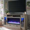 OKD Fireplace TV Stand for 80 Inch TV, Farmhouse Entertainment Center with 42" Fireplace & LED Lights, Modern Media Console Table with Storage Drawers & Cabinets for Living Room, Light Rustic Oak