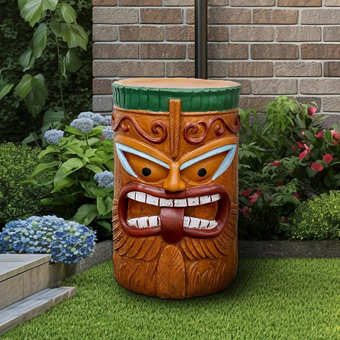 SKYFIRE 2 Pack Large Tiki Statue - 20”H Tiki Bar Side Tables Outdoor Decor for Garden, Patio, Backyard, Lawn and Office -Concrete The Grand Tiki Face Kanaloa Teeth Stool End Table for House Decor