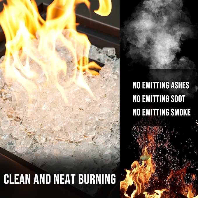 Skyflame High Luster 10-Pound Regular Fire Glass for Fire Pit Fireplace Garden Landscaping Platinum 1/2" Size