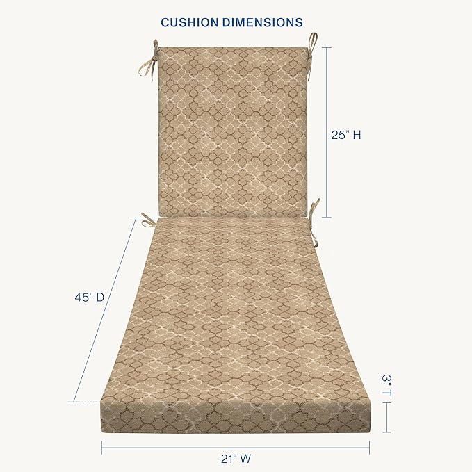 Honeycomb Outdoor Essentials Chaise Lounge, 21 x 70, Courtyard Geo Almond Chair Cushion for Patio Furniture