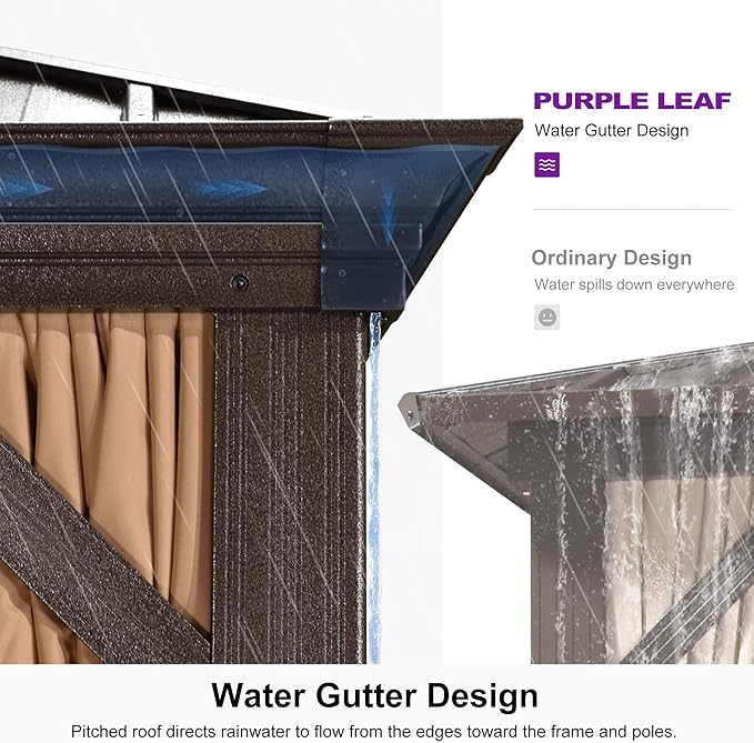 PURPLE LEAF 10' x 14' Hardtop Gazebo with Curtains and Netting for Hot Tub Heavy Duty Deck Beach Pool Backyard Outdoor Canopy Tent Sun Shade Metal Roof Patio Permanent Pavilion