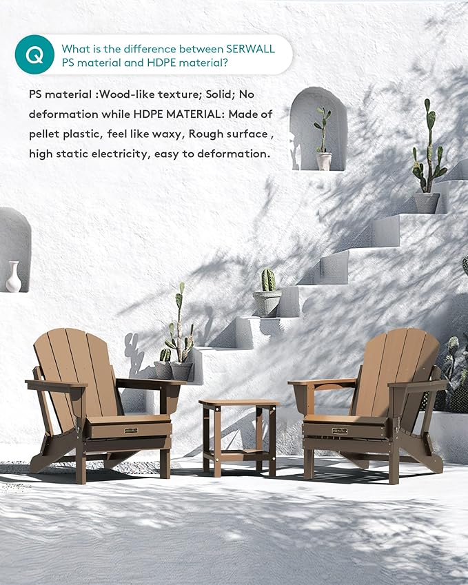 SERWALL Folding Adirondack Chair for Patio Garden Outdoors Fire Pit Chair- Brown