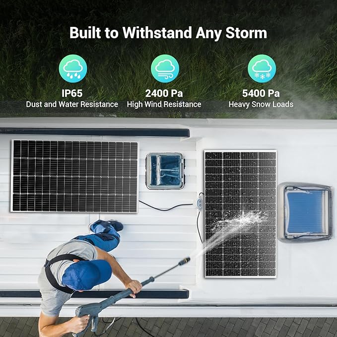 HQST 200W Solar Panel, 9BB Monocrystalline Solar Panels with 25% Efficiency, Grade A+ Cells, IP65 Rating for RV, Camper Van, Trailer, Marine, Home Rooftop, Off Grid