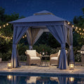 LAUSAINT HOME Outdoor Patio Gazebo 8'x8' with Expansion Bolts, Heavy Duty Party Tent & Shelter with Double Roofs, Mosquito Nettings and Privacy Screens for Backyard (Navy Blue)