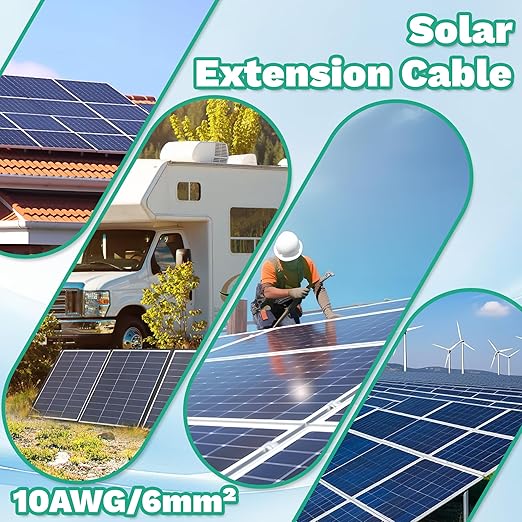 25 FT Solar Extension Cable, 10 AWG(6 mm²) Solar Panel Wire with 2 Pairs Female and Male Solar Connectors, PV Cable for Home, Boat, RV, Travel, Photovoltaic Systems(25FT Red + 25FT Black)
