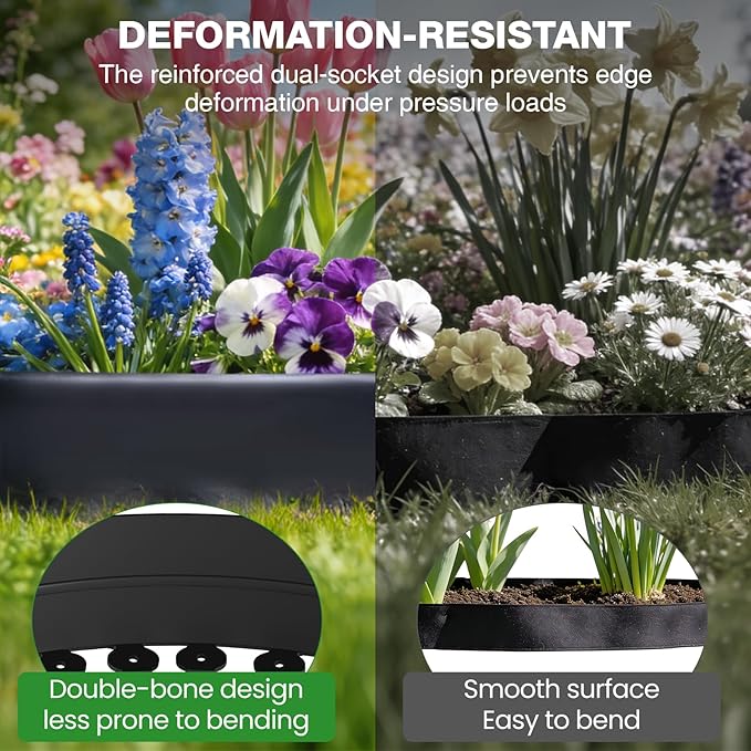 4in Tall,66ft Landscape Edging Kit with 100pcs Metal Spikes,Reinforced Rib Design,No-Dig Flexible Plastic Edge Border for Landscape, Lawn,Garden,Flower Beds,Yard,Paver,Playground, Fence,Pathway,Black