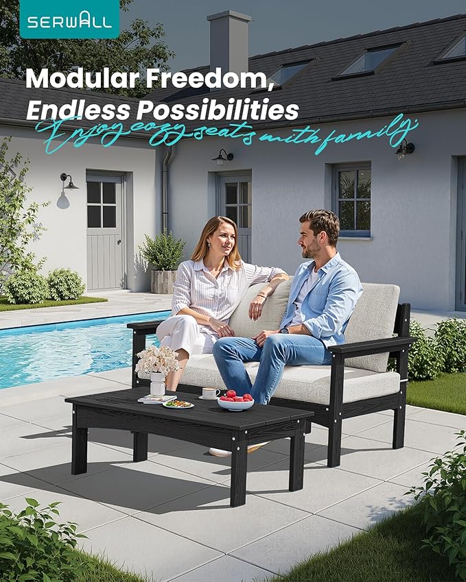 SERWALL HDPE Outdoor Coffee Table, All-Weather Patio Side Table, Durable Patio Furniture Table for Garden, Deck, Porch, Poolside, Black