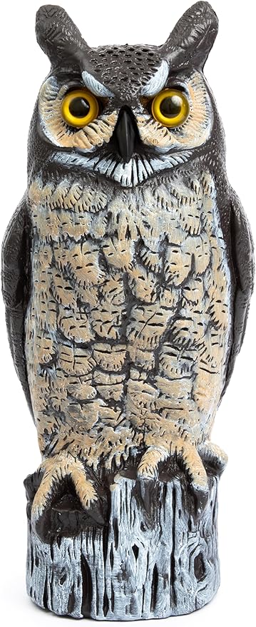 Dalen Large Fake Owl Decoy to Scare Birds Away - 16 in Hand-Painted Great Horned Owl Garden Scarecrow for Natural Pest Control - Fixed Head Design - Secure Upright by Filling with Sand/Gravel Only