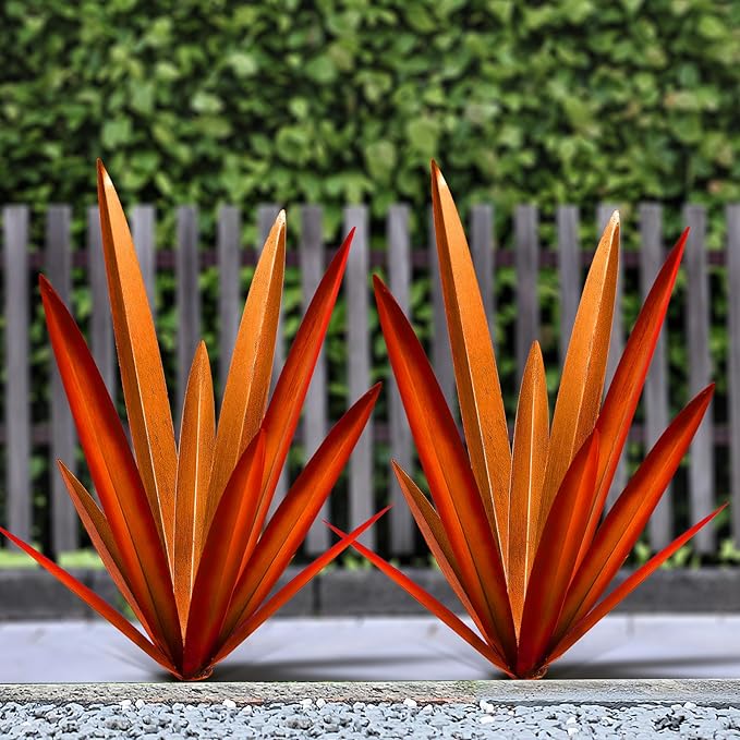 Homight Large Agave Sculpture Rustic Metal Agave Plant Outdoor Interior Decoration Outdoor Lawn Decoration Yard Wooden Posts Matching Garden Suitable for Patio…