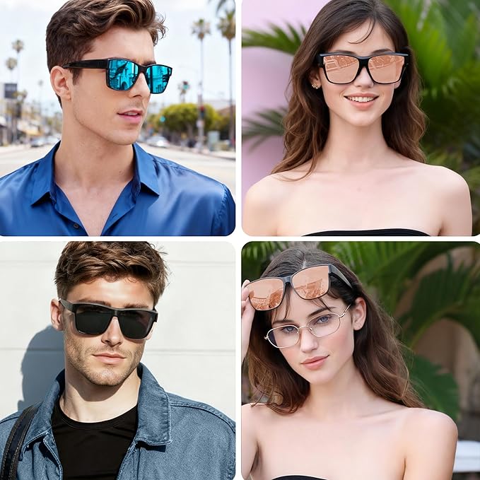 ANDWOOD Fit Over Glasses Polarized Sunglasses for Women Men Oversized Square Shades UV400 Protection