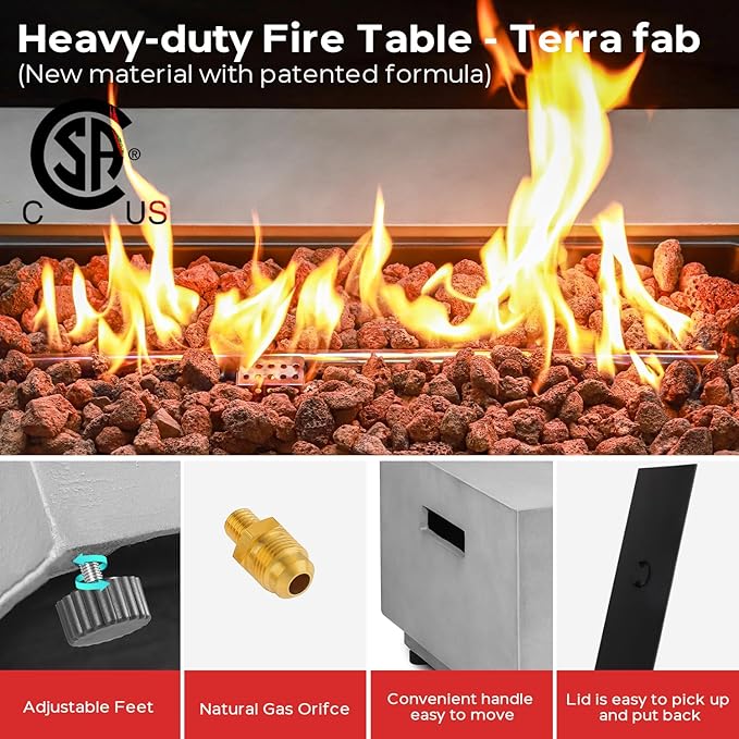 42 Inch Propane Fire Pit Table w/Wind Guard, Modern Gas Fire Pits for Outside Patio, Ignition Systems Firepit, 50,000 BTU Outdoor Fire Table for Patio Backyard Deck