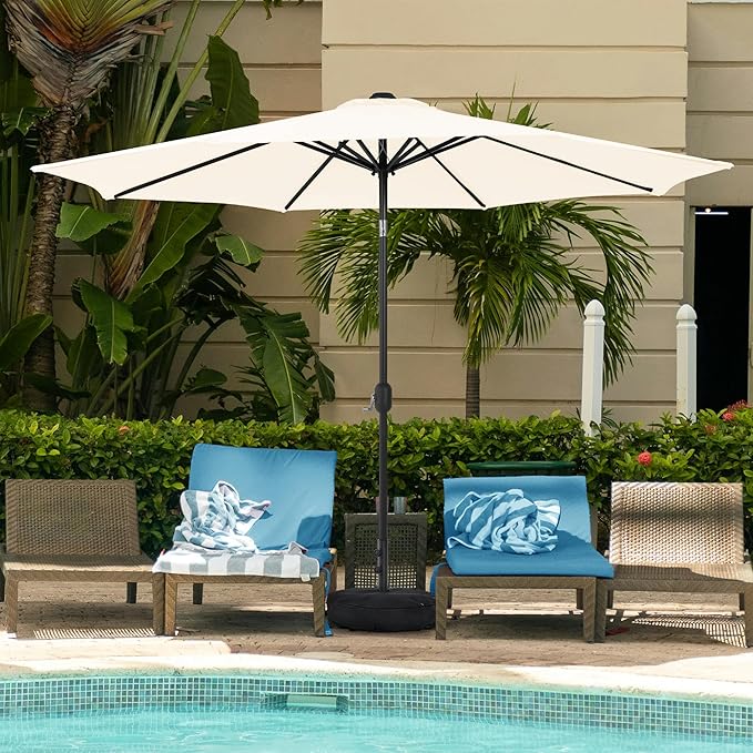 Sundale Outdoor Olefin 5-Year-Non-Fading Patio Umbrella with Sand Bag Umbrella Base, Outdoor Umbrella with Tilt and Crank