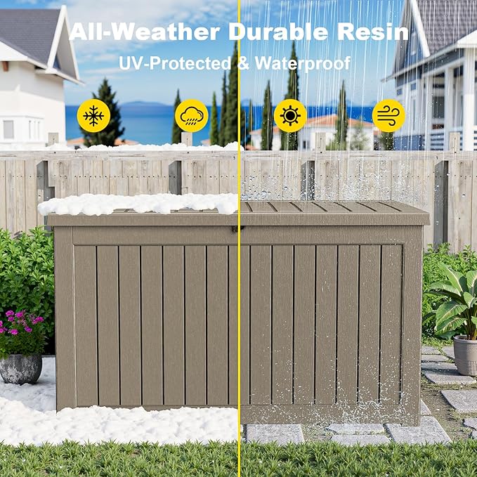 280 gallon Deck Boxes Resin Material Outside Storage Box Large Storage Bins with Lids Deck Boxes Outdoor Waterproof for Outdoor Use