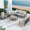 Aluminum Outdoor Patio Furniture Set, HDPE Rope 5 Piece Modern Sectional Conversation Sets with Dual-Layer Coffee Table, All Weather Patio Couch Sofa with Thick Cushions, Gray Frame, Gray