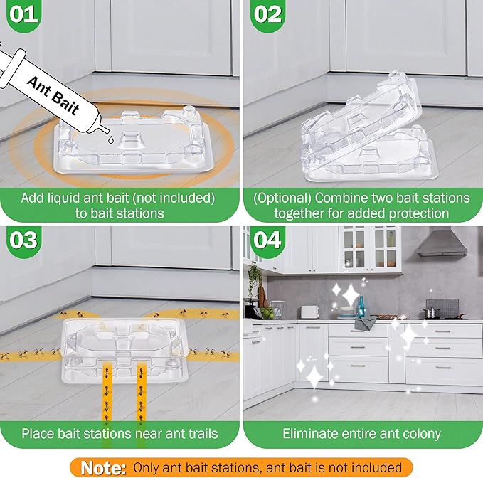 Qualirey 16 Pcs Ant Bait Stations Reusable (Bait NOT Included), Multi Surface Ant Killer Trap for Home, Control for Indoor and Outdoor Use, Roach Station for Common Household (8 Set, Standard Size)