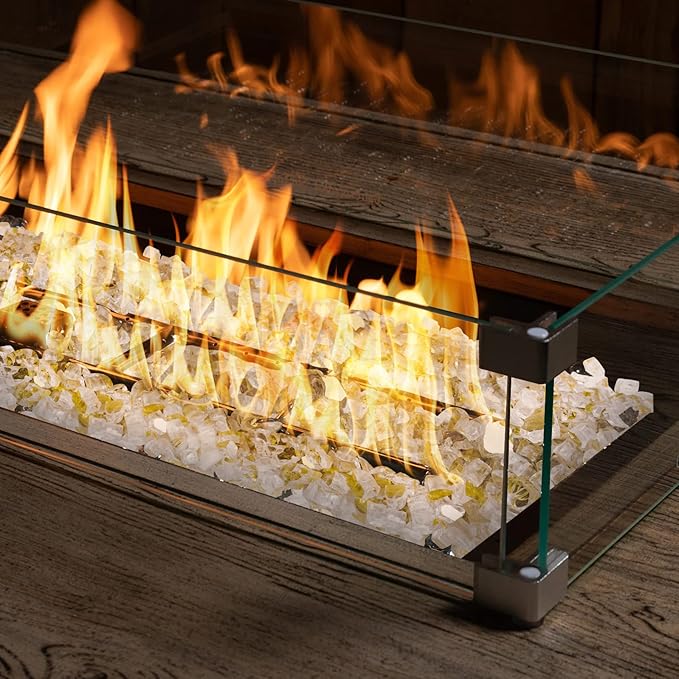 Onlyfire 10 pounds Fire Glass for Propane Fire Pit and Gas Fireplace, 1/4 Inch Reflective Firepit Glass Rocks for Fire Pit Table and Fire Bowl, High Luster Gold