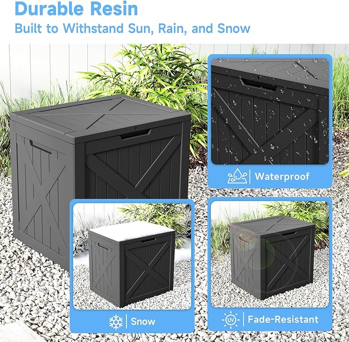 32 Gallon Outdoor Storage Box Waterproof,Outside Delivery Package Deck Box with Lockable Lid,Poolside Storage Bin for Garden Tools,Patio Cushion,Black