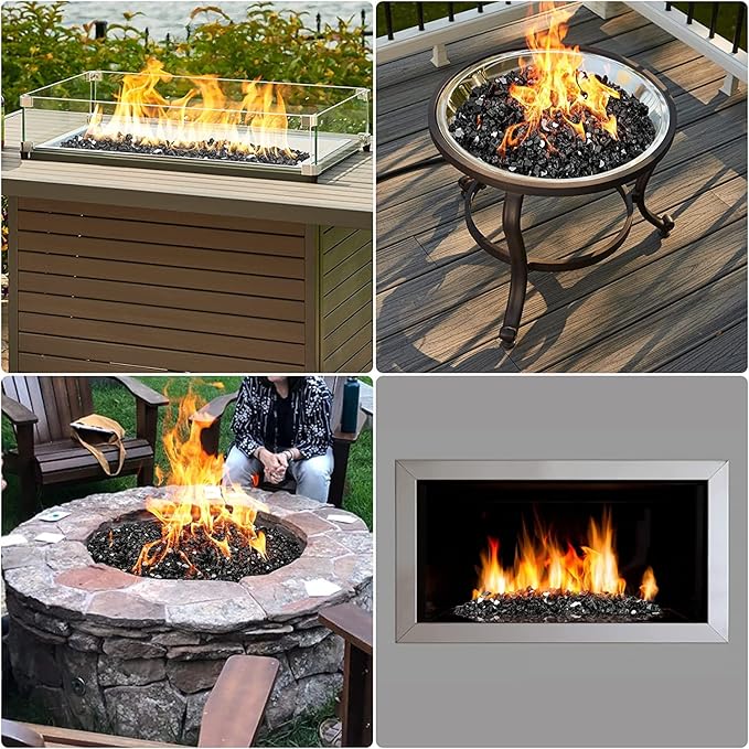 Onlyfire 10 pounds Fire Glass for Propane Fire Pit and Gas Fireplace, 1/2 Inch Reflective Firepit Glass Rocks for Fire Pit Table and Fire Bowl, High Luster Onyx Black