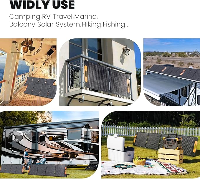 200W Portable Solar Panel, Foldable with MC4 connector, USB Output, Adjustable Kickstands, IP65 Waterproof Solar Charger for Power Station Phones RV Camping