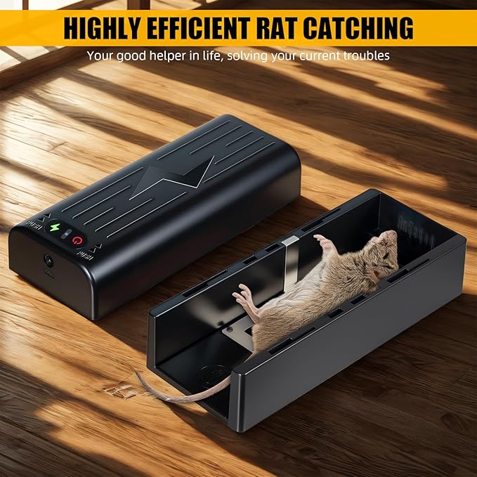 Electric Mouse Trap Indoor - Reusable No-Touch Zapper with Powerful Voltage - Effectively Kills Mice in Living Rooms, Kitchens, Garages & More (Black)